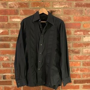 Express Mens Button Down Dress Shirt (Large, Navy)